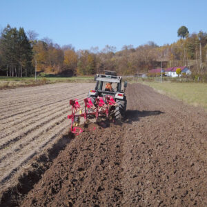 traktor z pługiem na polu